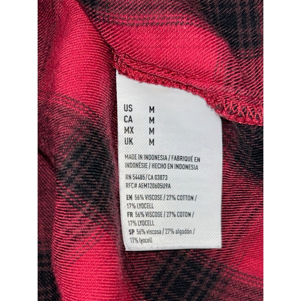American Eagle Red Black Plaid Flannel Shirt Boyfriend Fit Soft Grunge Size M - Picture 9 of 11